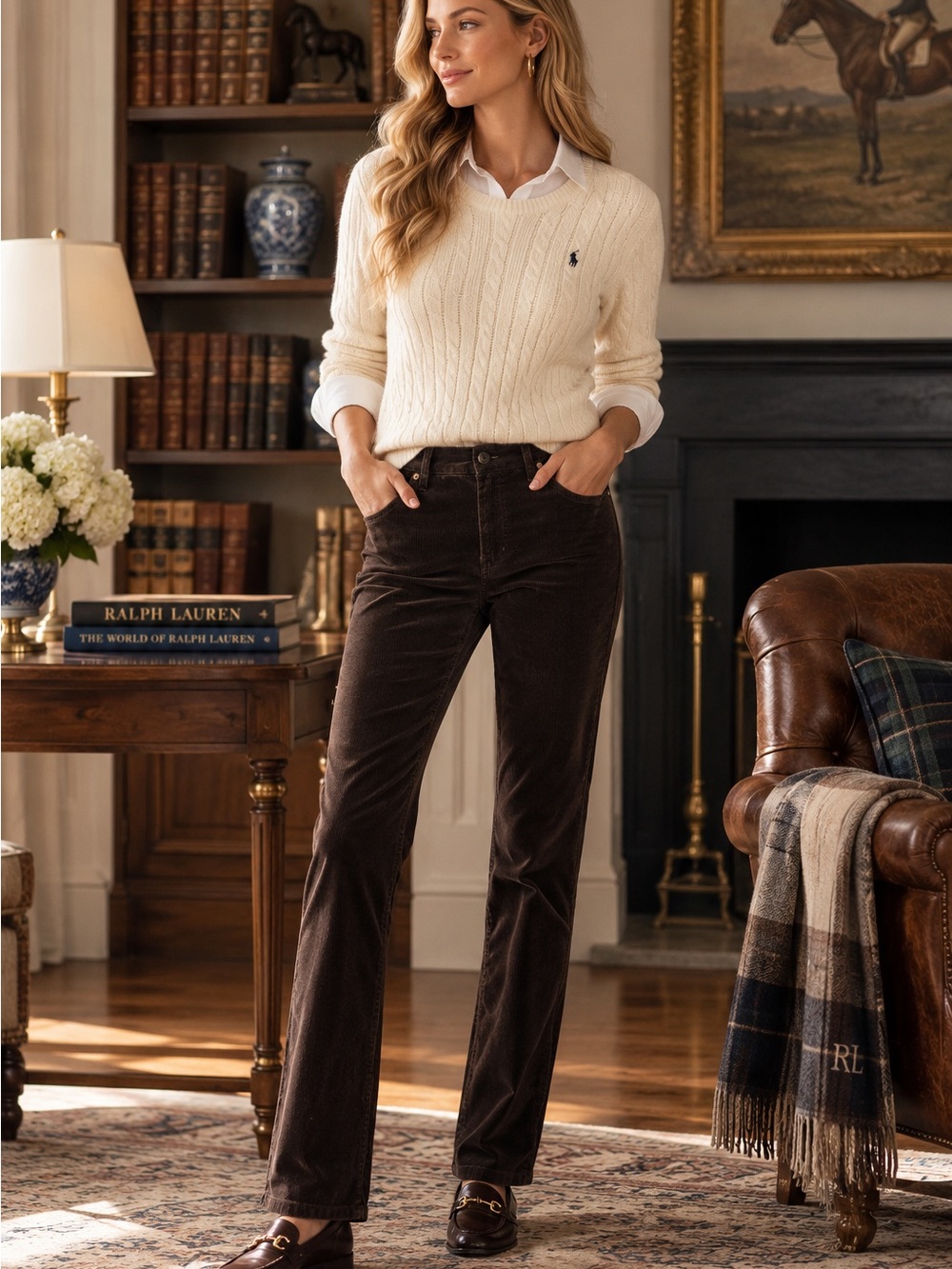 Lauren Ralph Lauren Chocolate Brown Corduroy Pants Size 6 Straight Leg Stretch